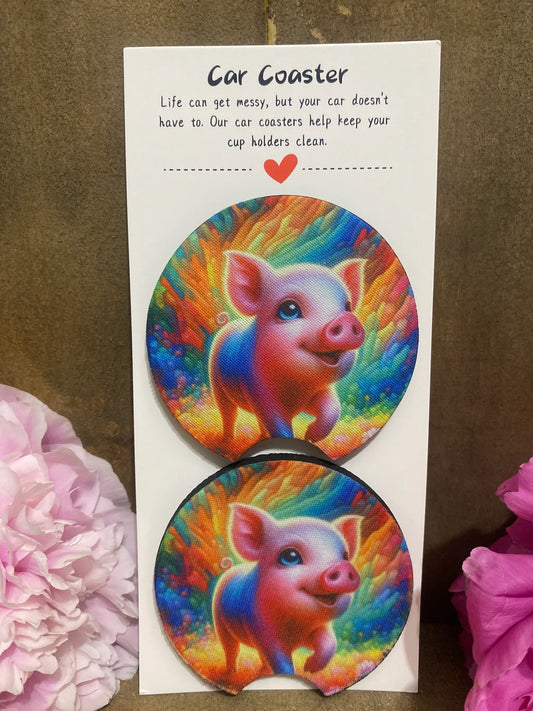 Neon Pig Car Coaster set