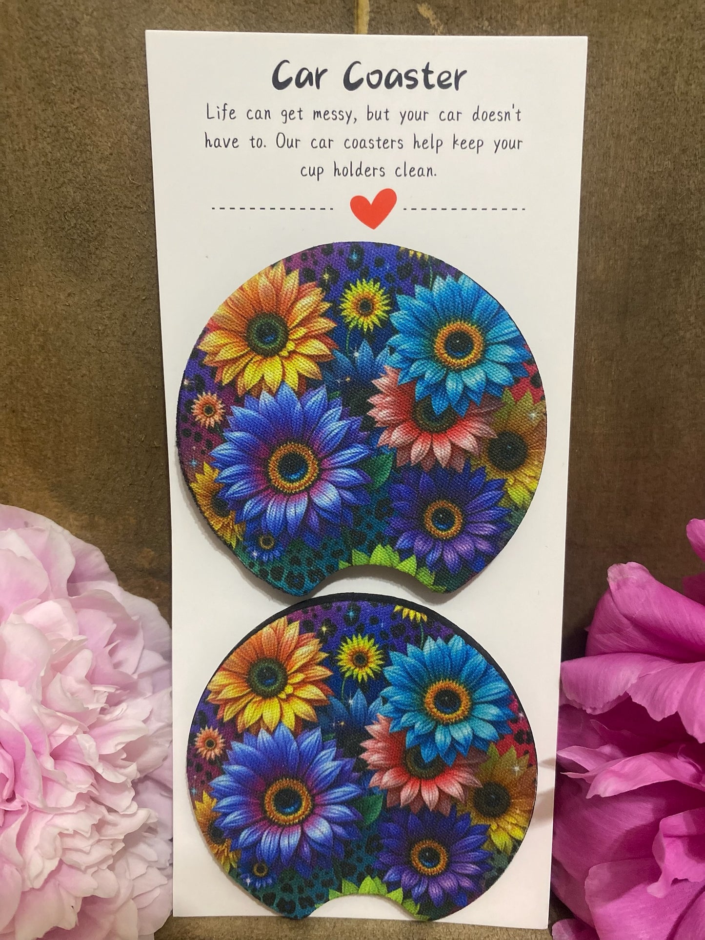 Neon Gerber Daisey Car Coaster set