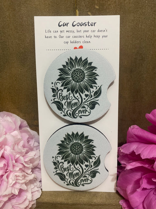 Best Mom White & Black Car Coaster set