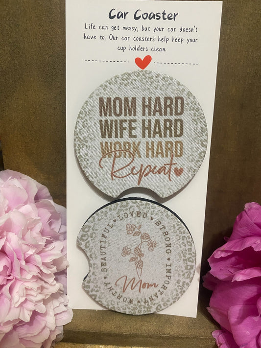 Mom Hard/ Mom Car Coaster set