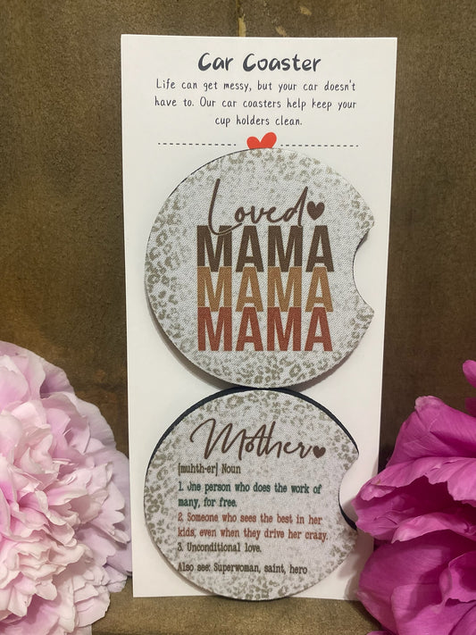 Loved Mama/ Mother Definition Car Coaster set