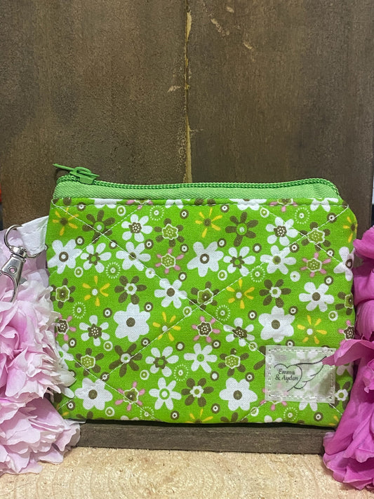 Green and white flower Keychain wallet