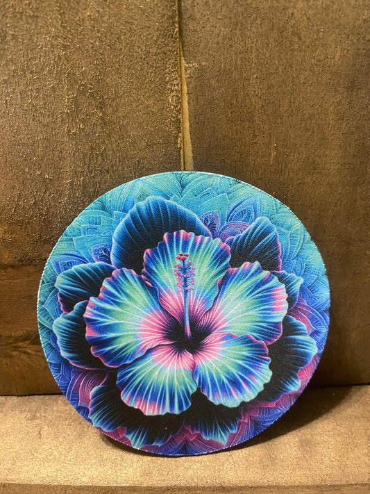 Flower purple and blue 4 inch coaster set