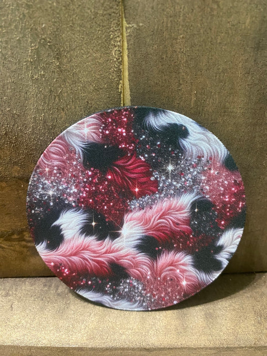 Pom Pom Pink, Black , Glitter 4 inch Coaster set