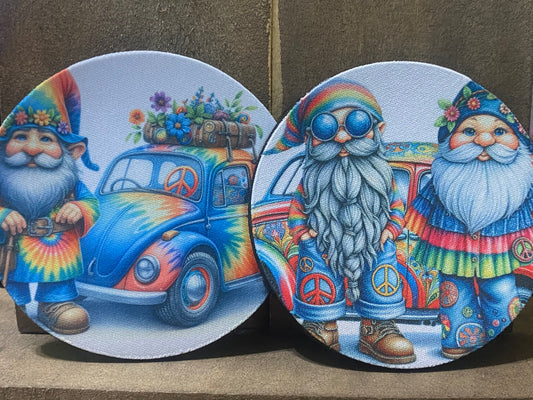 Hippie Gnomes & Luv Bug 4 inch coaster set