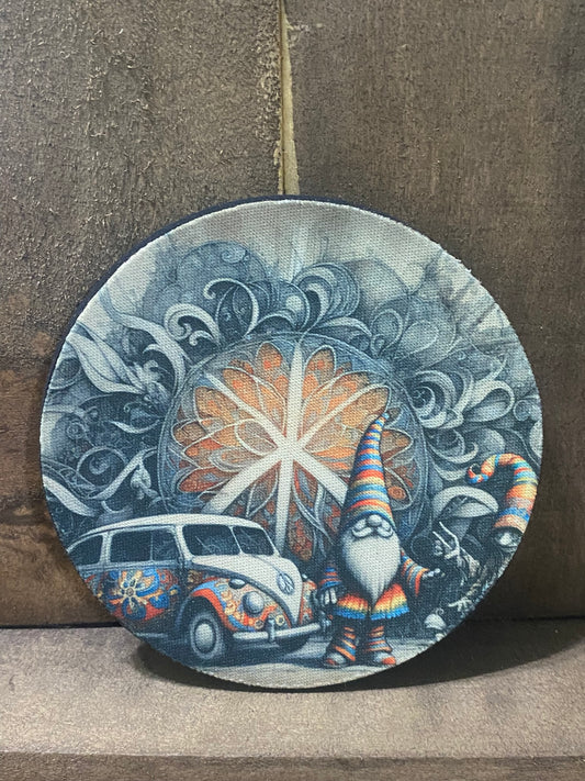 Hippie Gnome and Luv bug vintage 4 inch coaster set