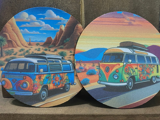 Hippie Van in Desert 4 inch coaster set