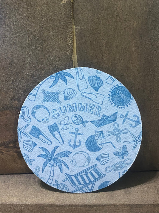 Blue and White Beach 4 inch Coaster set