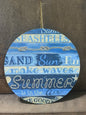 Beach Words wood grain 4 inch coaster set
