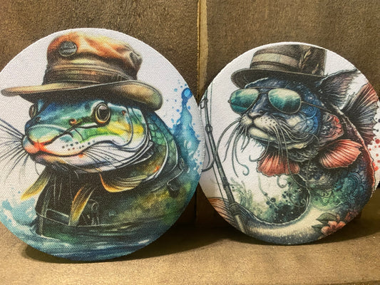 Catfish in Hats 3.75 inch coaster set