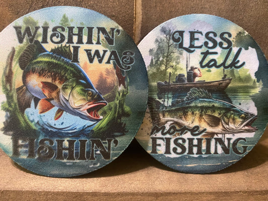 Wishin i was fishin/ less talk more fishing 3.75 coaster set