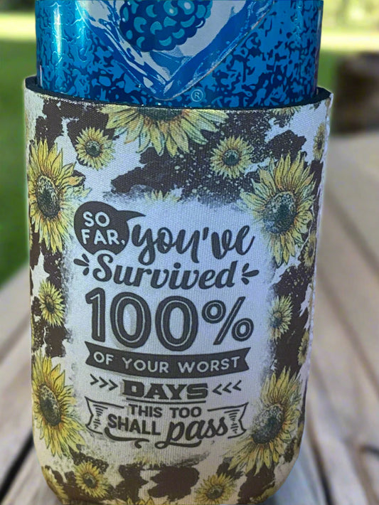 Survived 100% of my worst days 12 oz. can koozie