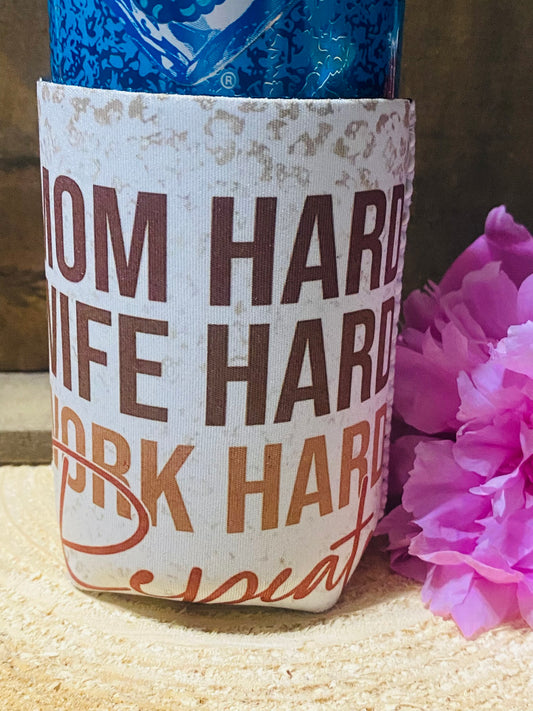 Mom hard Wife hard 12oz. can koozie