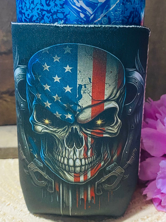 AMerican Skull, Steel 12oz. can koozie
