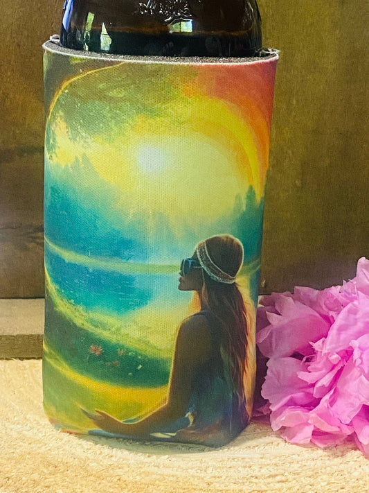 Woman @ sunset slim can/ bottle koozie