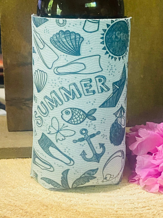 Summer collage slim can/bottle koozie