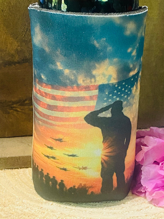 Salute to our Heros slim can /bottle koozie