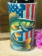 American flag and Fish slim can/ bottle koozie