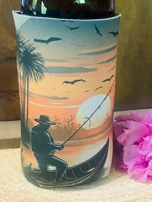 Fishing boat @ sunset slim can /bottle koozie