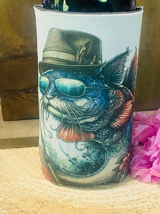 Catfish with hat and Sunglasses slim can/ bottle koozie
