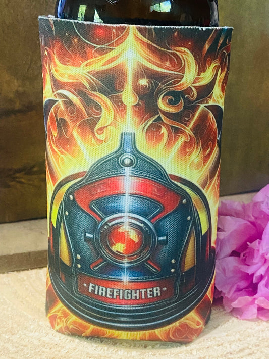 Firefighter slim can/ bottle koozie