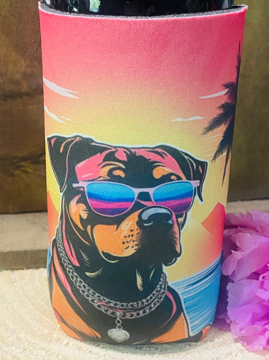 Pitbull at Beach slim can/ bottle koozie