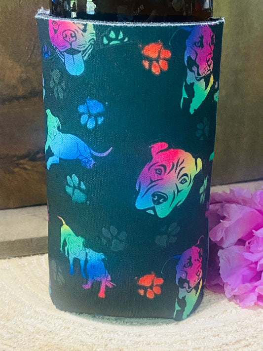 Pitbull neon collage slim can/ bottle koozie