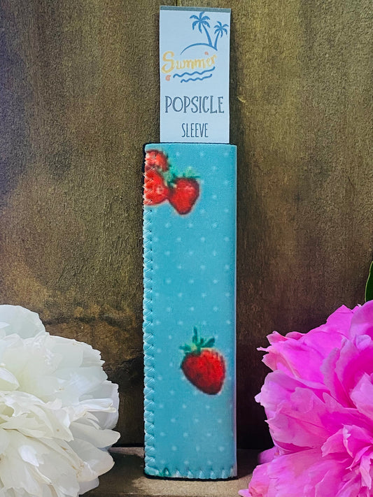 Freeze pop sleeve Strawberries on teal and polka dot