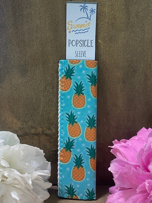 Freeze pop sleeve Pineapple on teal with white polka dots