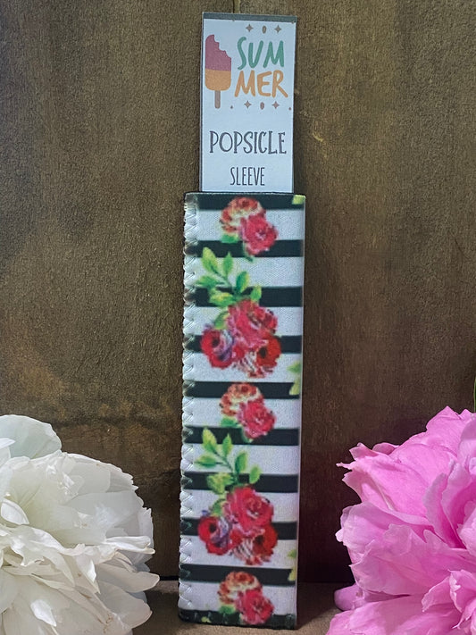 Freeze pop sleeve Roses on white and black stripe