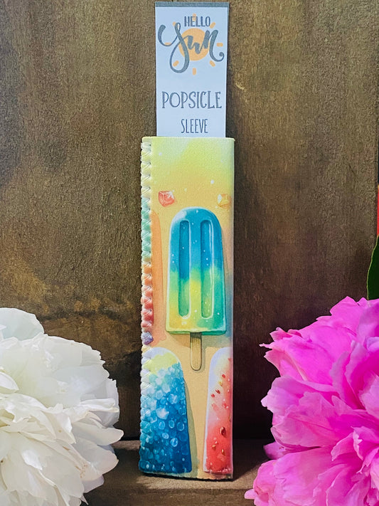Freeze pop sleeve Blue & Green popsicle on yellow