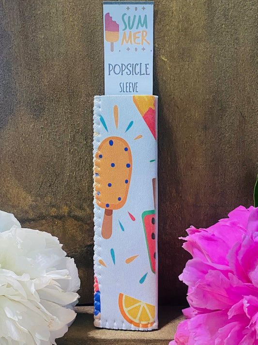 Freeze pop sleeve Orange popsicle with purple polka dots