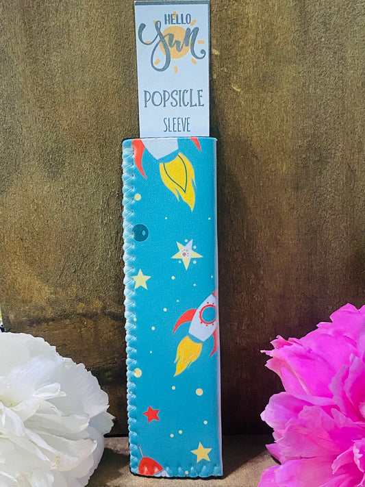 Freeze pop sleeve Rockets on teal blue