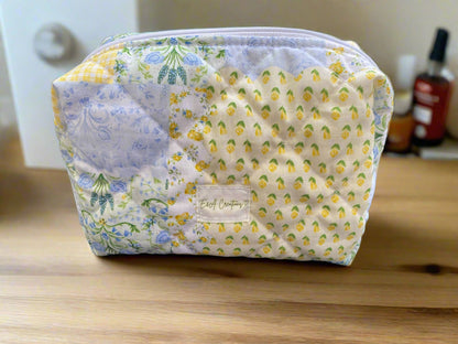 Yellow and Blue Floral Picnic Large Make up bag