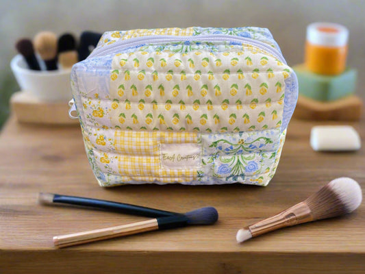 Yellow and Blue Floral Picnic Medium make up bag