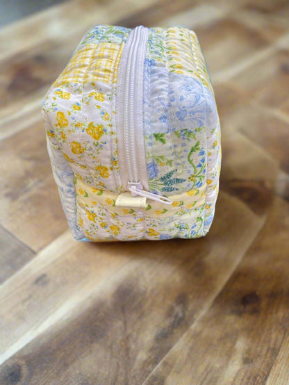 Yellow and Blue Floral Picnic Medium make up bag