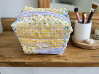 Yellow and Blue Floral Picnic Mini Make up bag