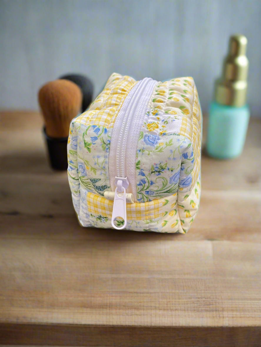 Yellow and Blue Floral Picnic Mini Make up bag