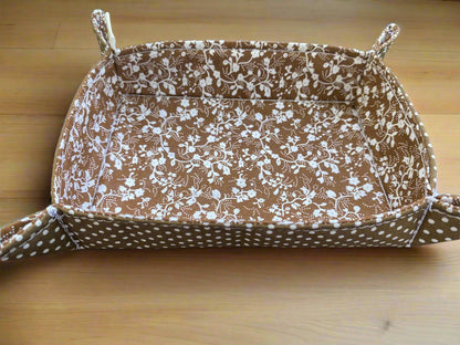 Brown Floral & Polka dot fabric trinket tray