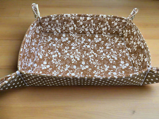Brown Floral & Polka dot fabric trinket tray