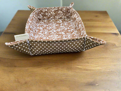 Brown Floral & Polka dot fabric trinket tray