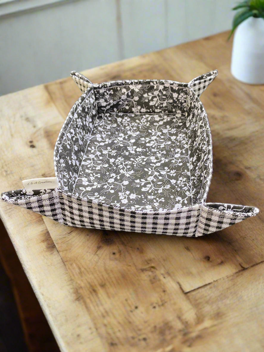 Black and white Floral/ Gingham Fabric Tray