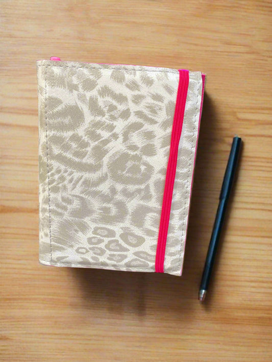 Grey and white Leopard mini Notepad cover with pen and 3x5 memo pad